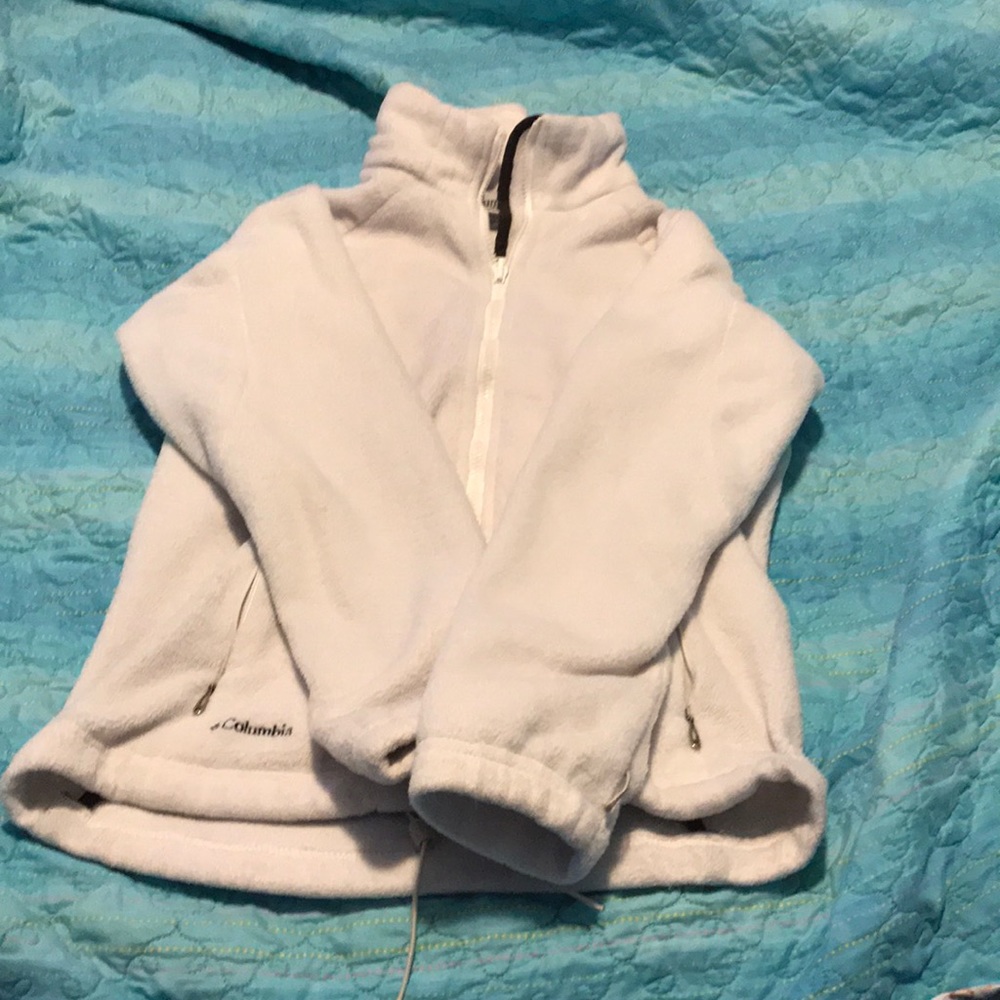 Medium White Columbia Fleece Zip Up Jacket